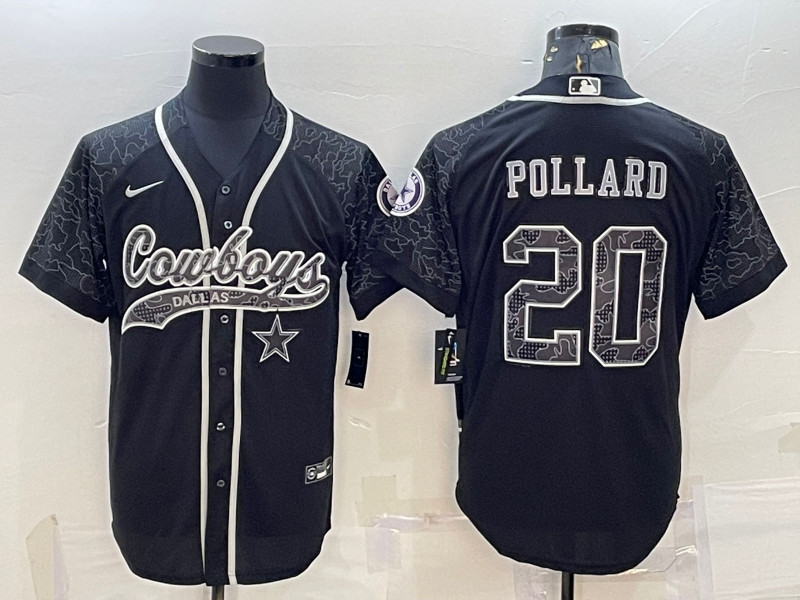 Men's Dallas Cowboys #20 Tony Pollard Black Reflective With Patch Cool Base Stitched Baseball Jersey
